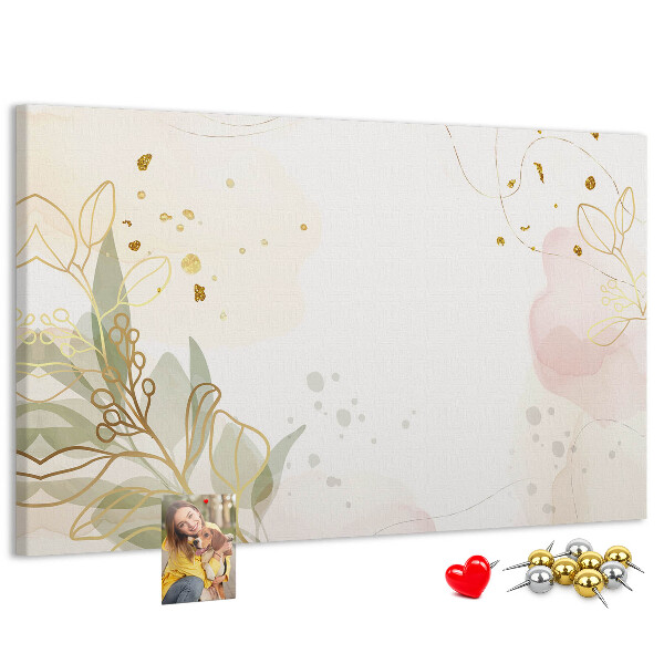 Bild mit Korkrückwand zarte Blüten auf pastellfarbenem Hintergrund