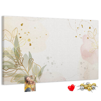 Bild mit Korkrückwand zarte Blüten auf pastellfarbenem Hintergrund