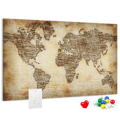 Korktafel mit Motiv einer alten Weltkarte auf Leinwand