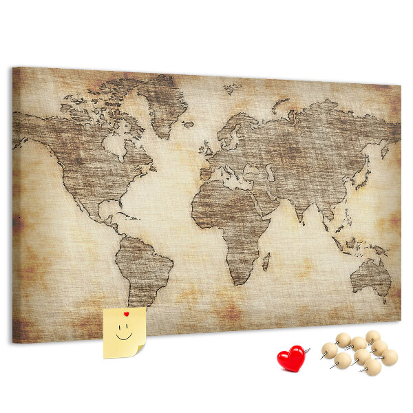 Korktafel mit Motiv einer alten Weltkarte auf Leinwand