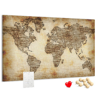 Korktafel mit Motiv einer alten Weltkarte auf Leinwand