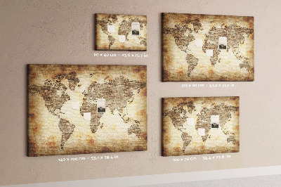 Korktafel mit Motiv einer alten Weltkarte auf Leinwand