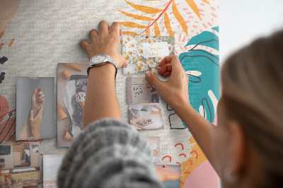 Bilder mit Korkrückwand tropisches Muster mit bunten Blättern und Blüten