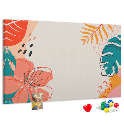 Bilder mit Korkrückwand tropisches Muster mit bunten Blättern und Blüten