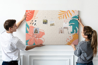 Bilder mit Korkrückwand tropisches Muster mit bunten Blättern und Blüten