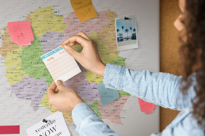 Kork-Pinnwand mit administrativer Gliederung der Landkarte von Polen