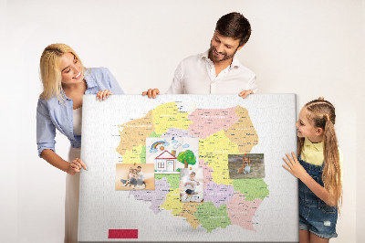 Kork-Pinnwand mit administrativer Gliederung der Landkarte von Polen