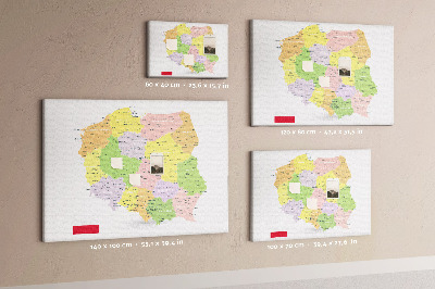 Kork-Pinnwand mit administrativer Gliederung der Landkarte von Polen