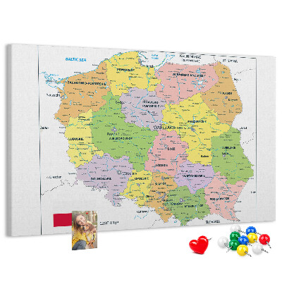 Korkbild Karte von Polen mit farbigen Woiwodschaften