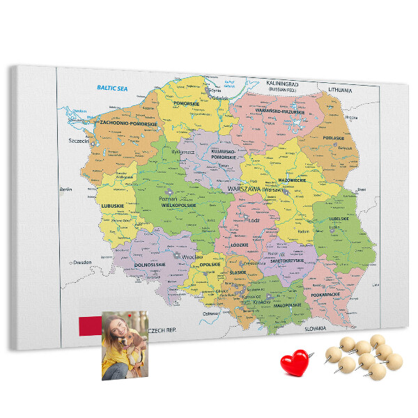 Korkbild Karte von Polen mit farbigen Woiwodschaften