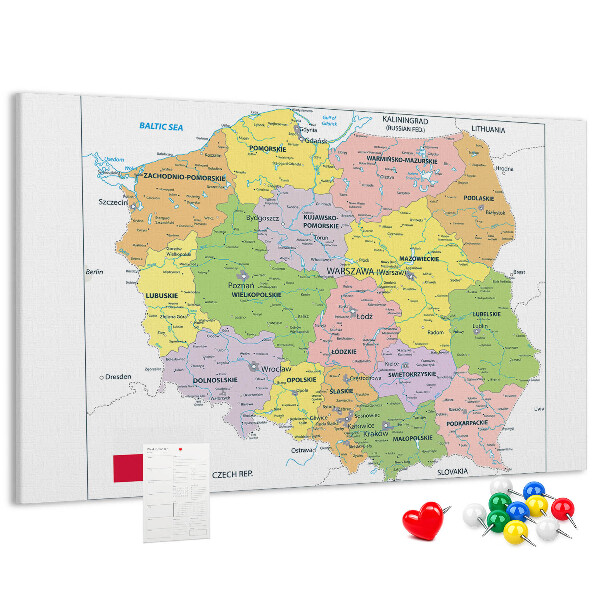 Korkbild Karte von Polen mit farbigen Woiwodschaften