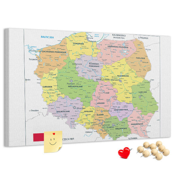Korkbild Karte von Polen mit farbigen Woiwodschaften