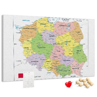 Korkbild Karte von Polen mit farbigen Woiwodschaften