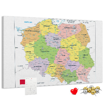Korkbild Karte von Polen mit farbigen Woiwodschaften