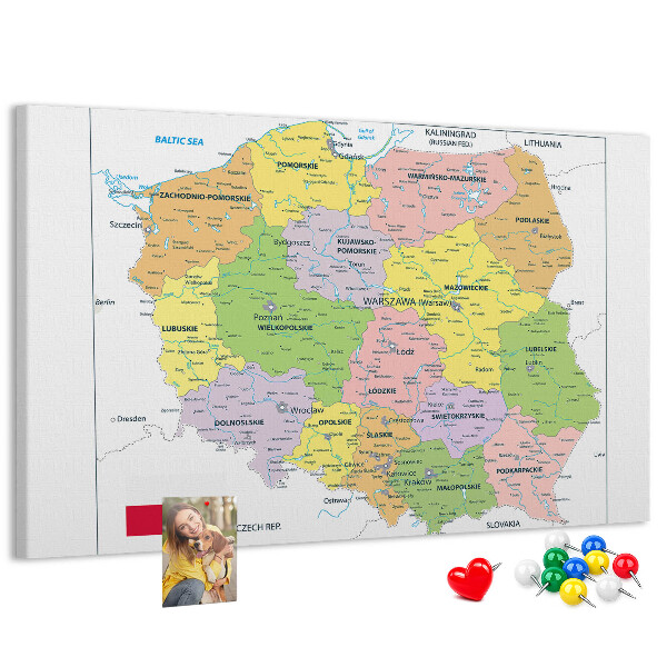 Korkbild Karte von Polen mit farbigen Woiwodschaften