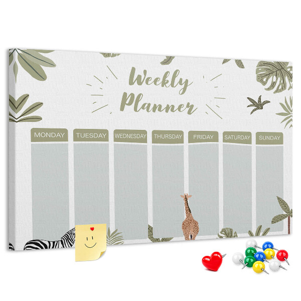 Wochenplaner mit Korkrückwand mit Pflanzenmuster