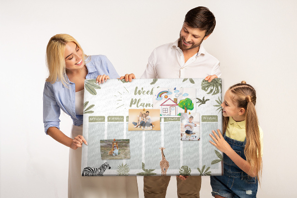 Wochenplaner mit Korkrückwand mit Pflanzenmuster