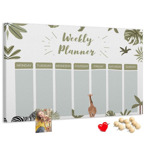 Wochenplaner mit Korkrückwand mit Pflanzenmuster