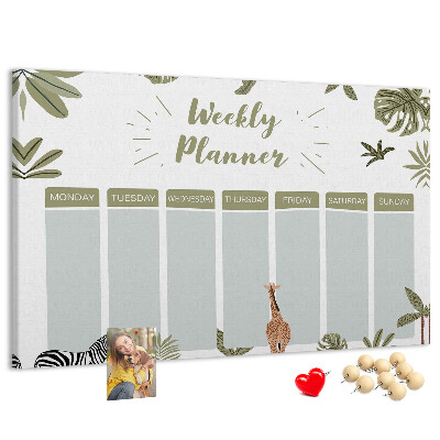 Wochenplaner mit Korkrückwand mit Pflanzenmuster