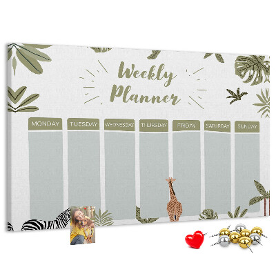 Wochenplaner mit Korkrückwand mit Pflanzenmuster