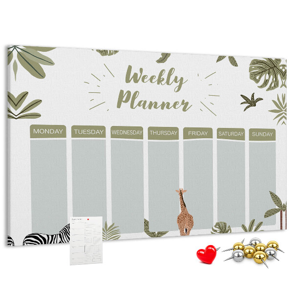 Wochenplaner mit Korkrückwand mit Pflanzenmuster