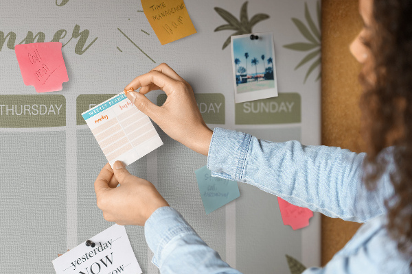 Wochenplaner mit Korkrückwand mit Pflanzenmuster