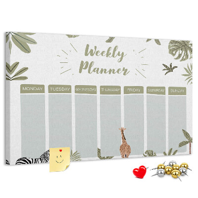 Wochenplaner mit Korkrückwand mit Pflanzenmuster