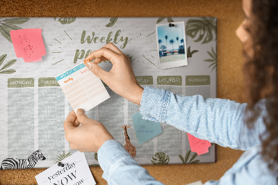 Wochenplaner mit Korkrückwand mit Pflanzenmuster