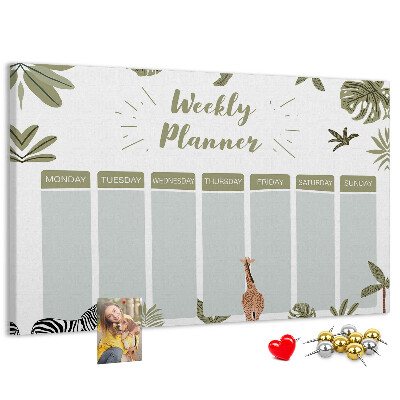 Wochenplaner mit Korkrückwand mit Pflanzenmuster