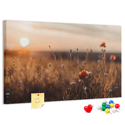Korktafel mit Motiv Goldenes Mohnfeld im Sonnenuntergang