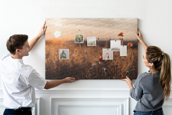 Korktafel mit Motiv Goldenes Mohnfeld im Sonnenuntergang