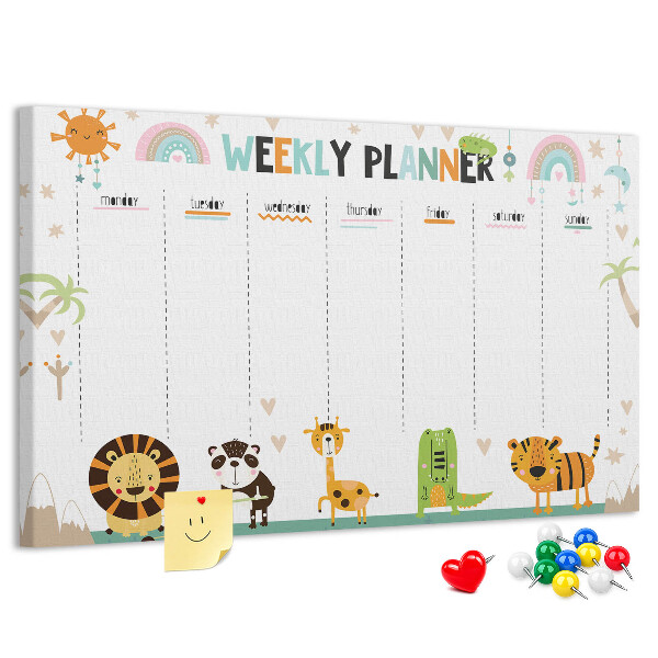 Kork-Pinnwand bunter Wochenplaner mit Tiermotiven