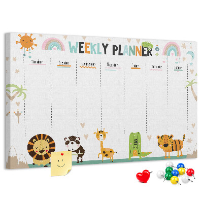 Kork-Pinnwand bunter Wochenplaner mit Tiermotiven