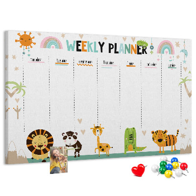 Kork-Pinnwand bunter Wochenplaner mit Tiermotiven