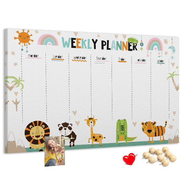 Kork-Pinnwand bunter Wochenplaner mit Tiermotiven