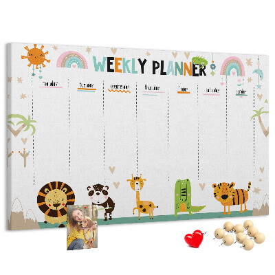 Kork-Pinnwand bunter Wochenplaner mit Tiermotiven