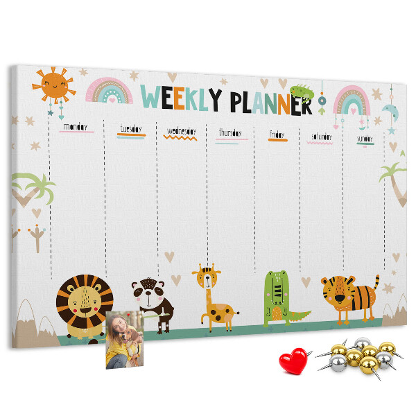 Kork-Pinnwand bunter Wochenplaner mit Tiermotiven