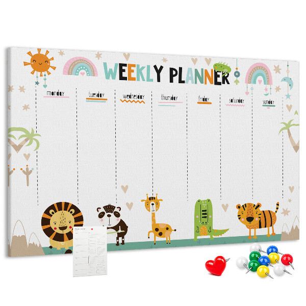 Kork-Pinnwand bunter Wochenplaner mit Tiermotiven