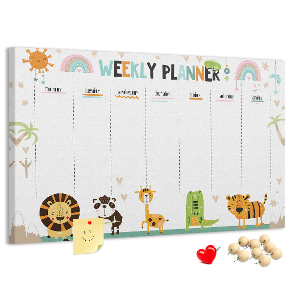 Kork-Pinnwand bunter Wochenplaner mit Tiermotiven