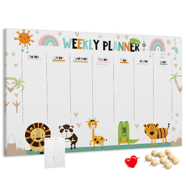 Kork-Pinnwand bunter Wochenplaner mit Tiermotiven