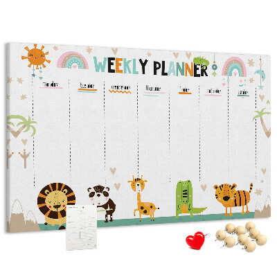 Kork-Pinnwand bunter Wochenplaner mit Tiermotiven