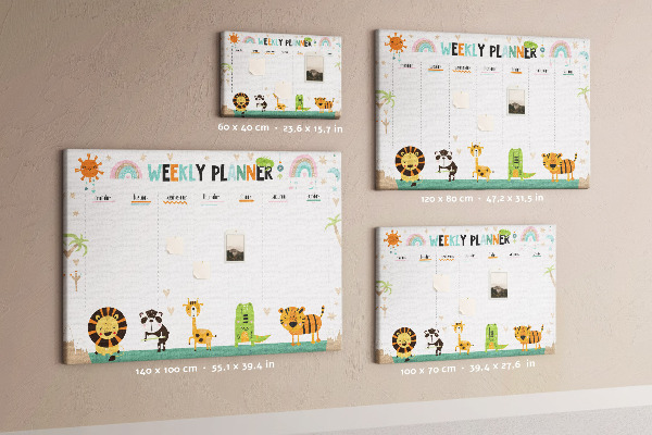 Kork-Pinnwand bunter Wochenplaner mit Tiermotiven