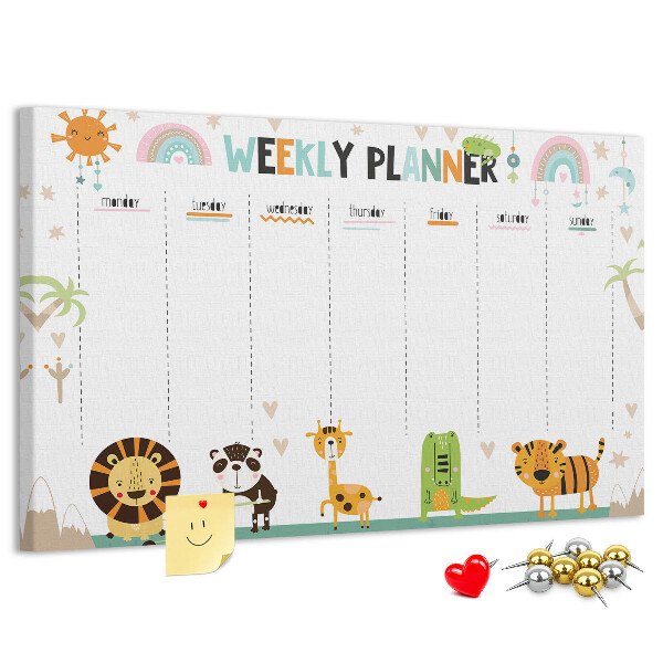Kork-Pinnwand bunter Wochenplaner mit Tiermotiven