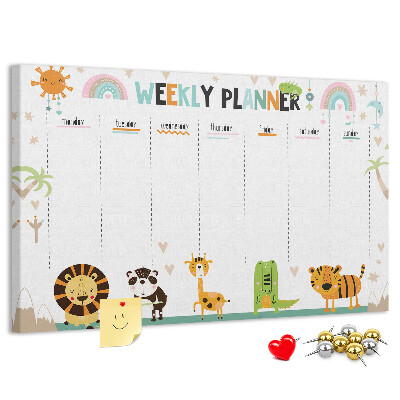 Kork-Pinnwand bunter Wochenplaner mit Tiermotiven