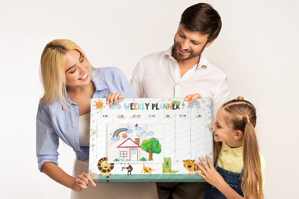 Kork-Pinnwand bunter Wochenplaner mit Tiermotiven