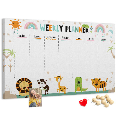 Kork-Pinnwand bunter Wochenplaner mit Tiermotiven