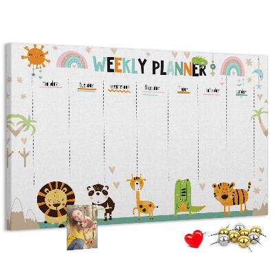 Kork-Pinnwand bunter Wochenplaner mit Tiermotiven