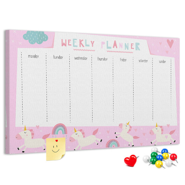 Wochenplaner mit Einhorn- und Regenbogen-Motiv aus Kork