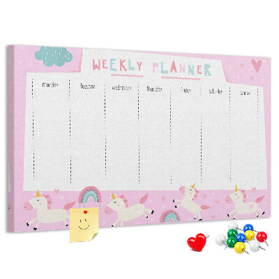 Wochenplaner mit Einhorn- und Regenbogen-Motiv aus Kork