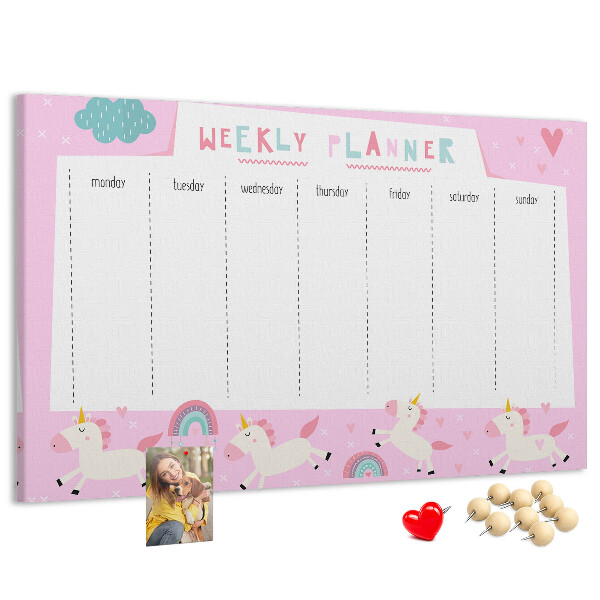 Wochenplaner mit Einhorn- und Regenbogen-Motiv aus Kork